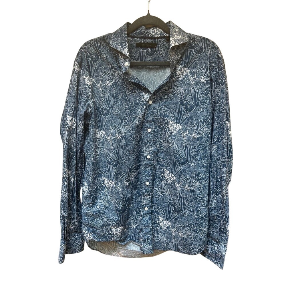 Greyson clothiers Woodward blue floral button down shirt SZ L.